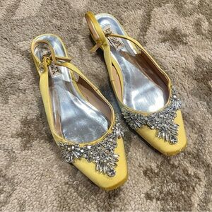 Badgley Mischka Yellow Slingback Flats with Silver Embellishments